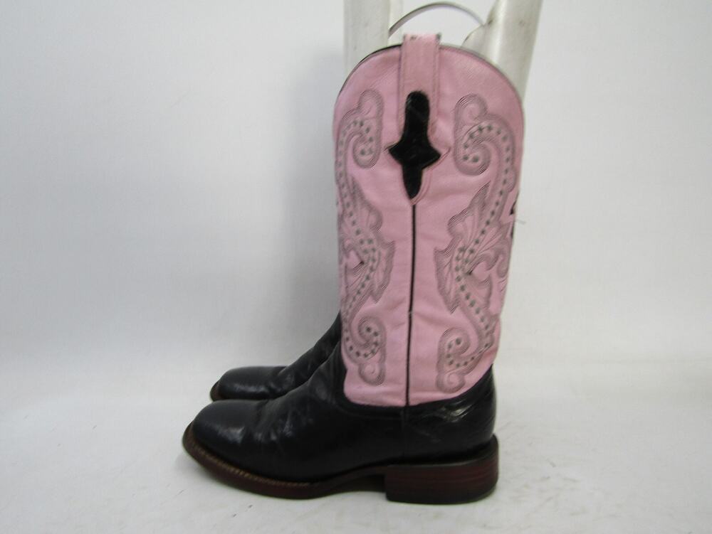 Ferrini Womens Size 7 B Pink Black Leather Cowboy Western Boots